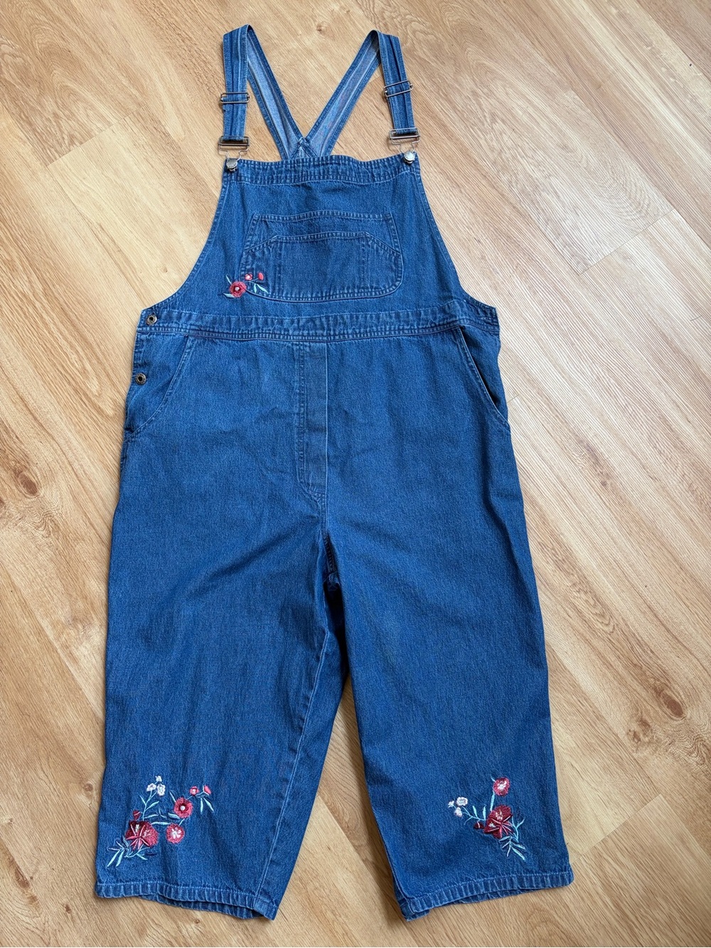 Vintage Floral Overalls 90’s Denim Embroidered Cropped Cottagecore XL